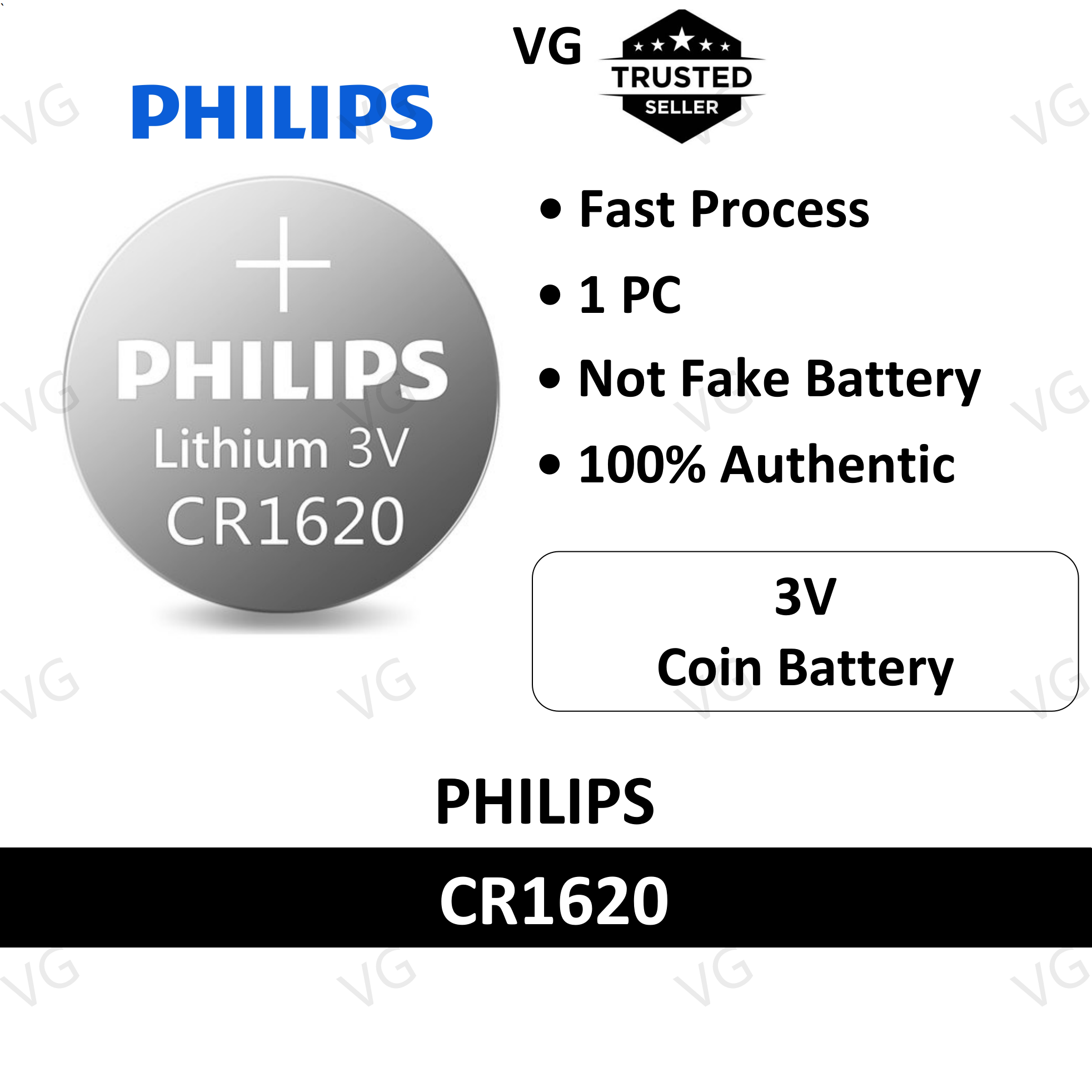 PHILIPS  LITHIUM COIN CELL (CR1620) - 3V