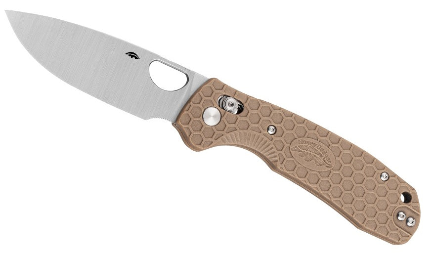 Honey Badger Cross-Bolt Drop-Point Med/Large Tan Folding Knife