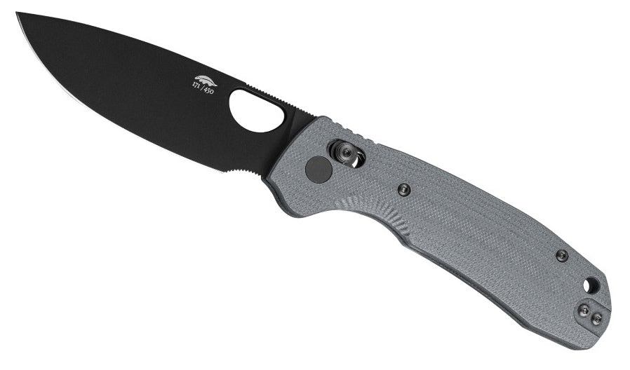 Honey Badger Cross-Bolt Drop-Point Med/Large PVD D2 Grey Folding Knife