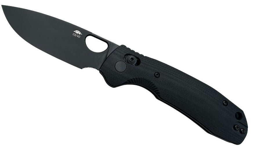 Honey Badger Cross-Bolt Drop-Point Med/Large PVD M390 Black Folding Knife