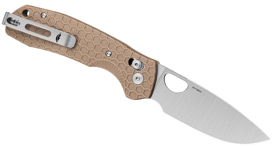 Honey Badger Cross-Bolt Drop-Point Med/Large Tan Folding Knife