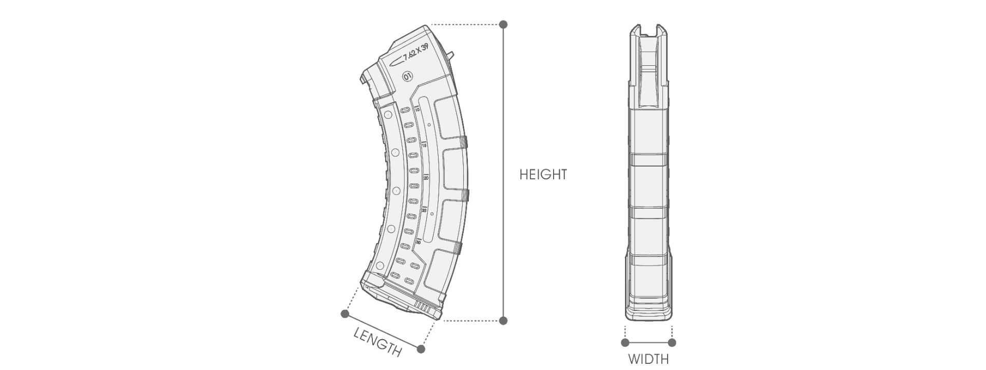 UTG® AK/AKM WINDOWED MAGAZINE (30 RND), 7.62X39MM