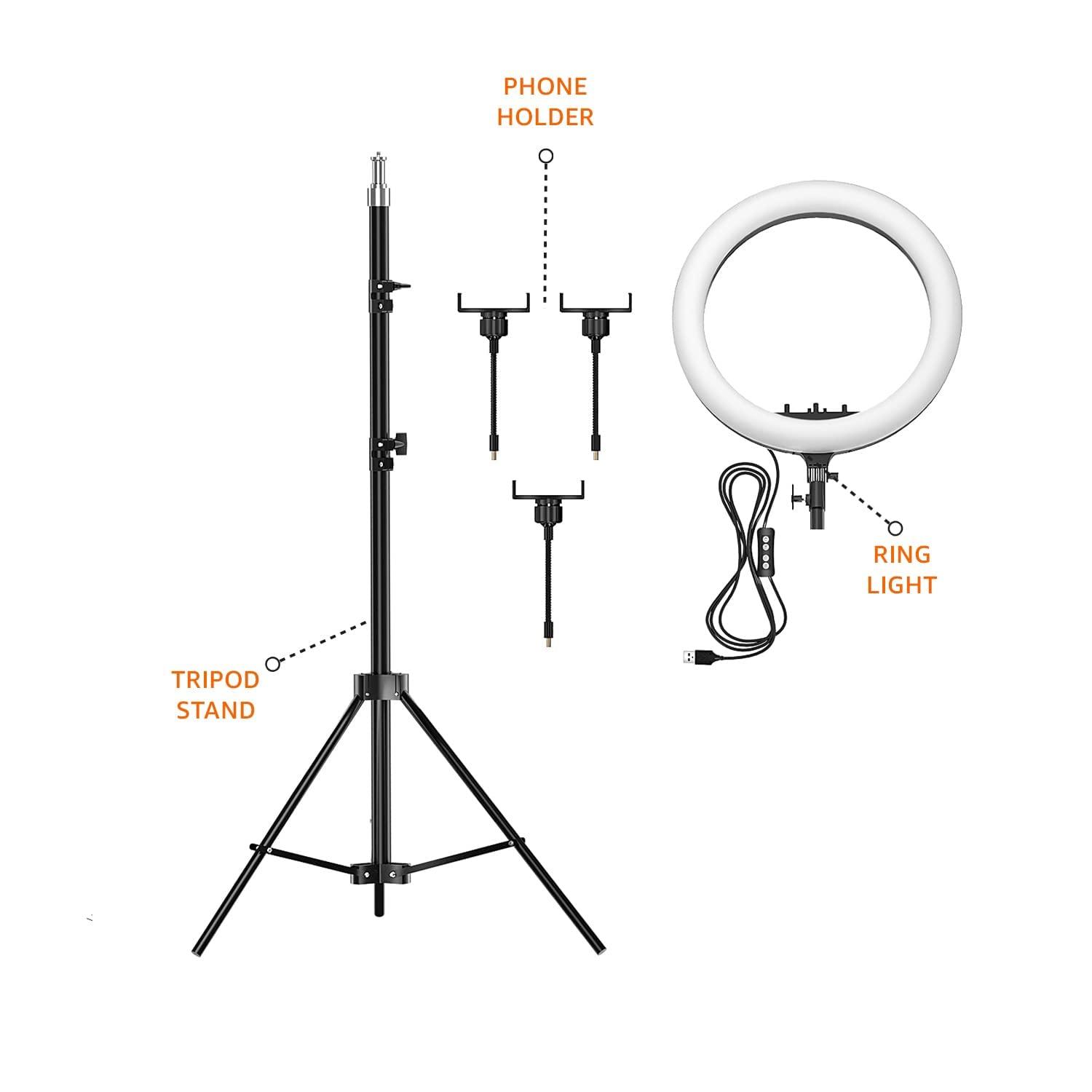 14" RING LIGHT 5V W/ 3X FLEXI-STAND PHONE HOLDERS - NeonSales South Africa