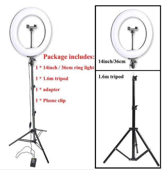 14" RING LIGHT 5V W/ 3X FLEXI-STAND PHONE HOLDERS - NeonSales South Africa