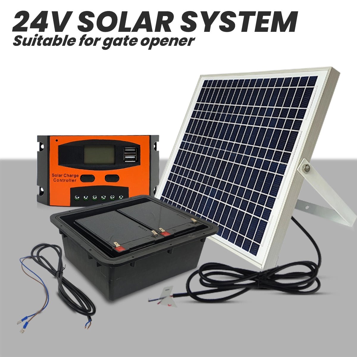 Representative 24V solar gate motor kit - actual components may vary