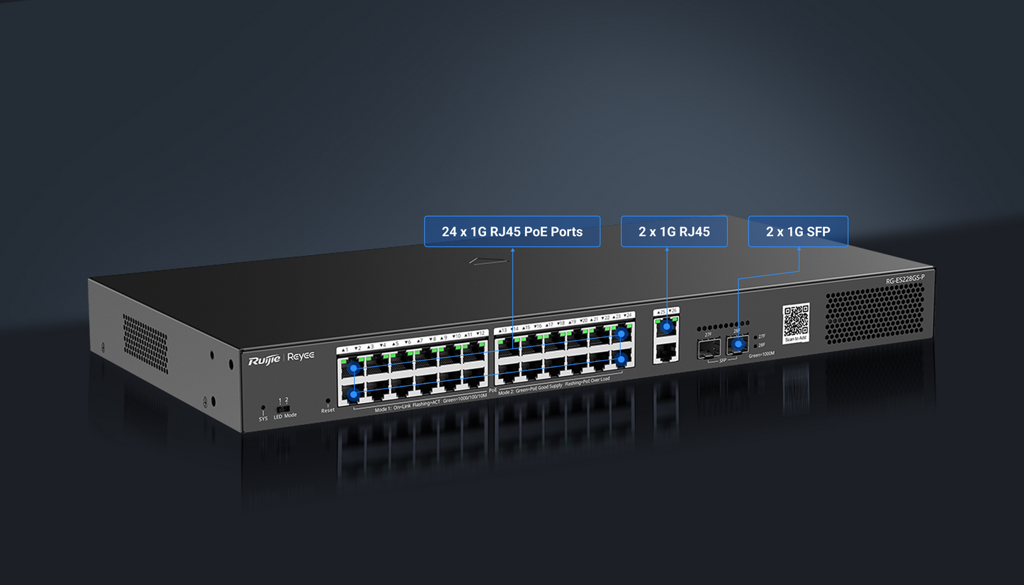 RUIJIE RG-ES228GC-P NETWORK SWITCH - 28G 24POE 370 - NeonSales {{ shop.shopifyCountryName }}