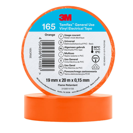 3M Temflex 165 orange multi-purpose vinyl electrical tape 19mm x 20m