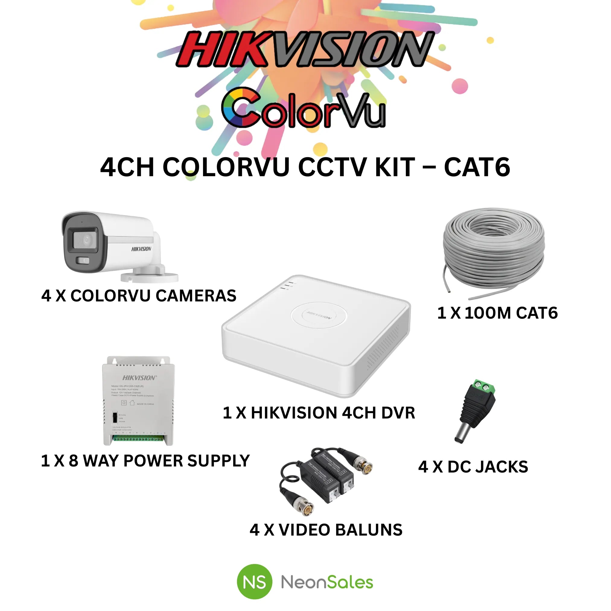 HIKVISION 4CH COLORVU HYBRID CCTV KIT - CAT 6