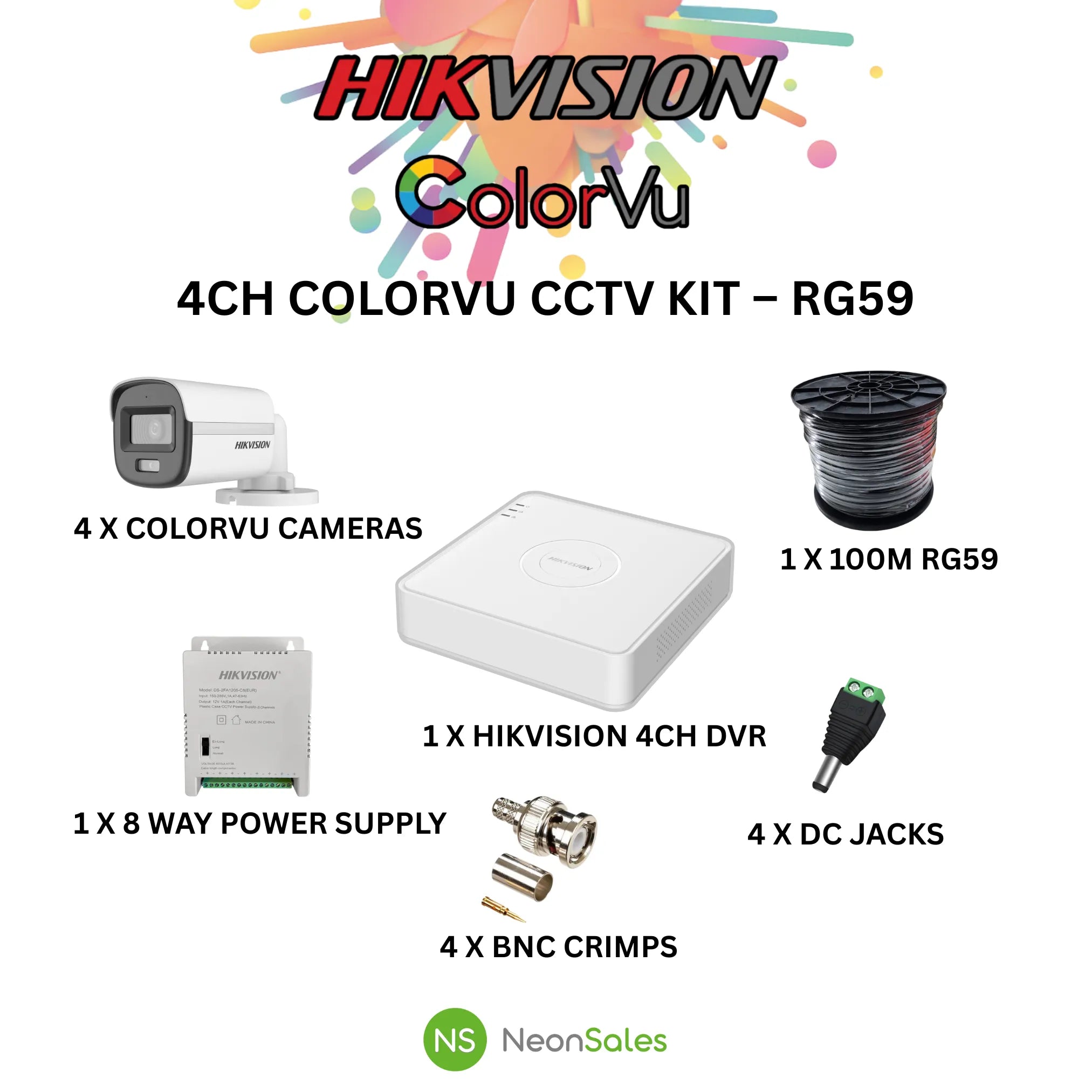 HIKVISION 4CH COLORVU HYBRID CCTV KIT - RG59