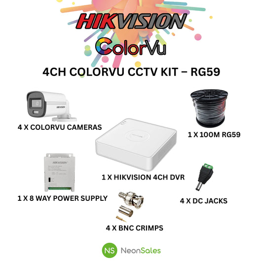 HIKVISION 4CH COLORVU HYBRID CCTV KIT - RG59