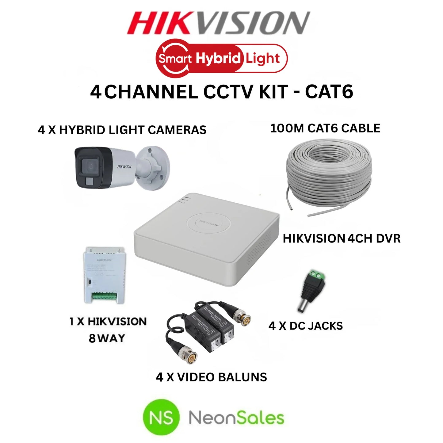 HIKVISION 4CH HYBRID CCTV KIT - CAT 6