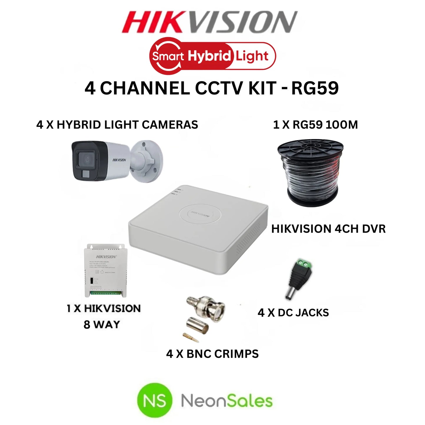 HIKVISION 4CH HYBRID CCTV KIT - RG59