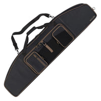 50-inch black scoped rifle bag with accessory pouches reference image