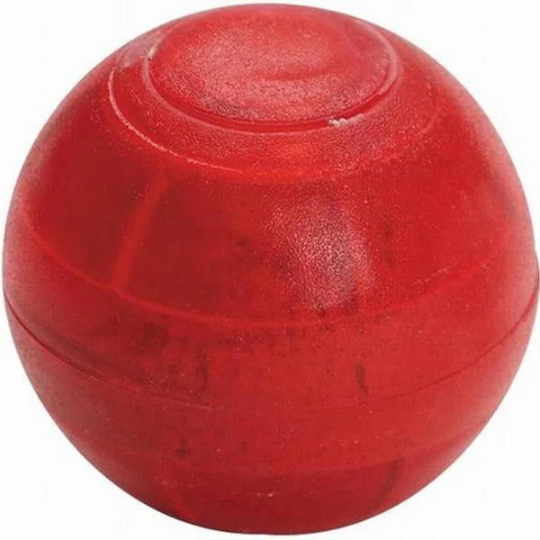 Red rubber paintball ball for less lethal air guns, close-up on white background