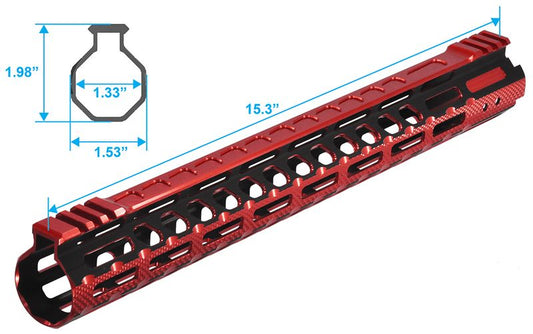 UTG AR15 15" M-LOK FREE FLOAT HANDGUARD RED BLACK