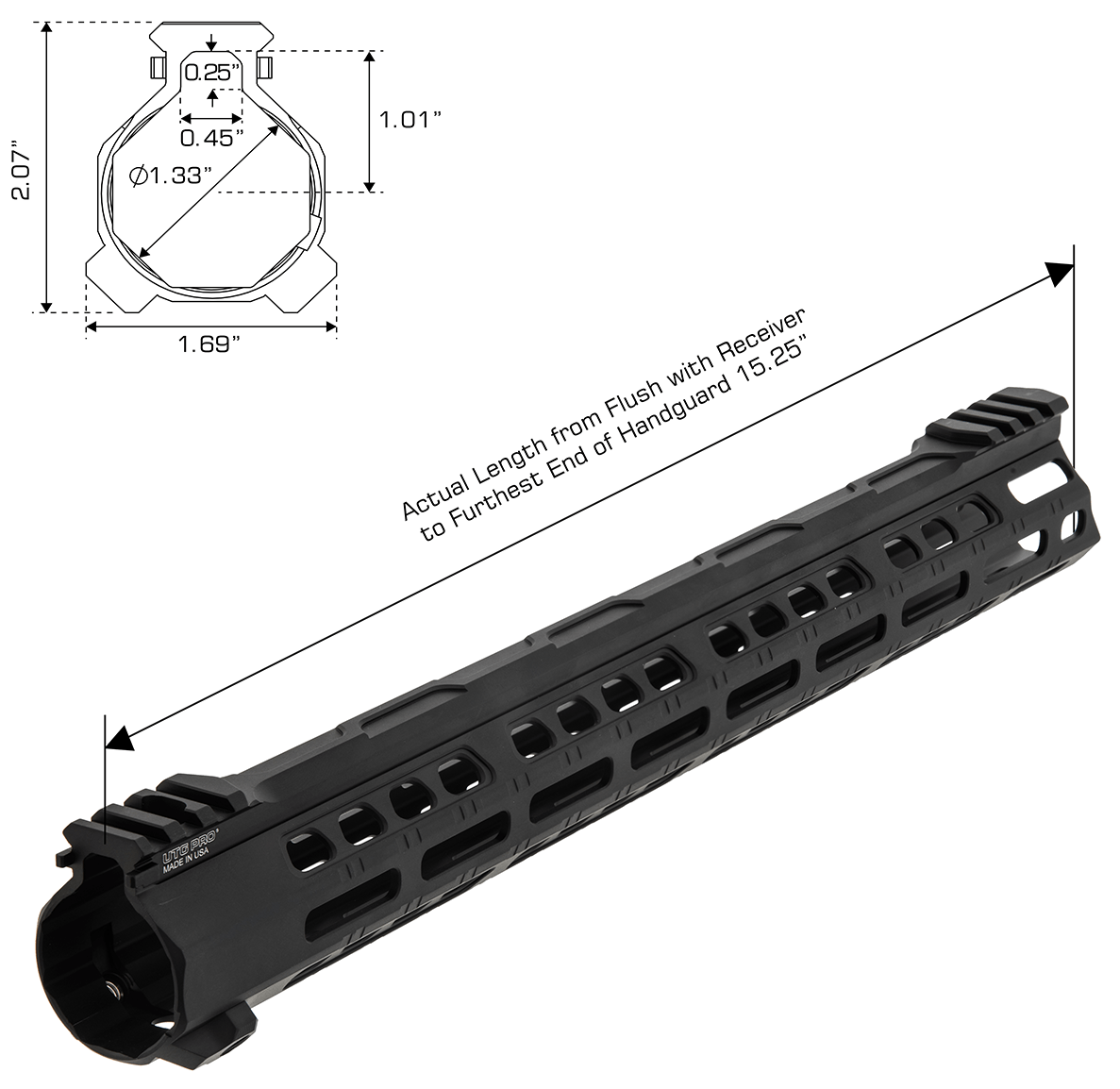 UTG FORERUNNER 15" M-LOK FREE FLOAT HANDGUARD