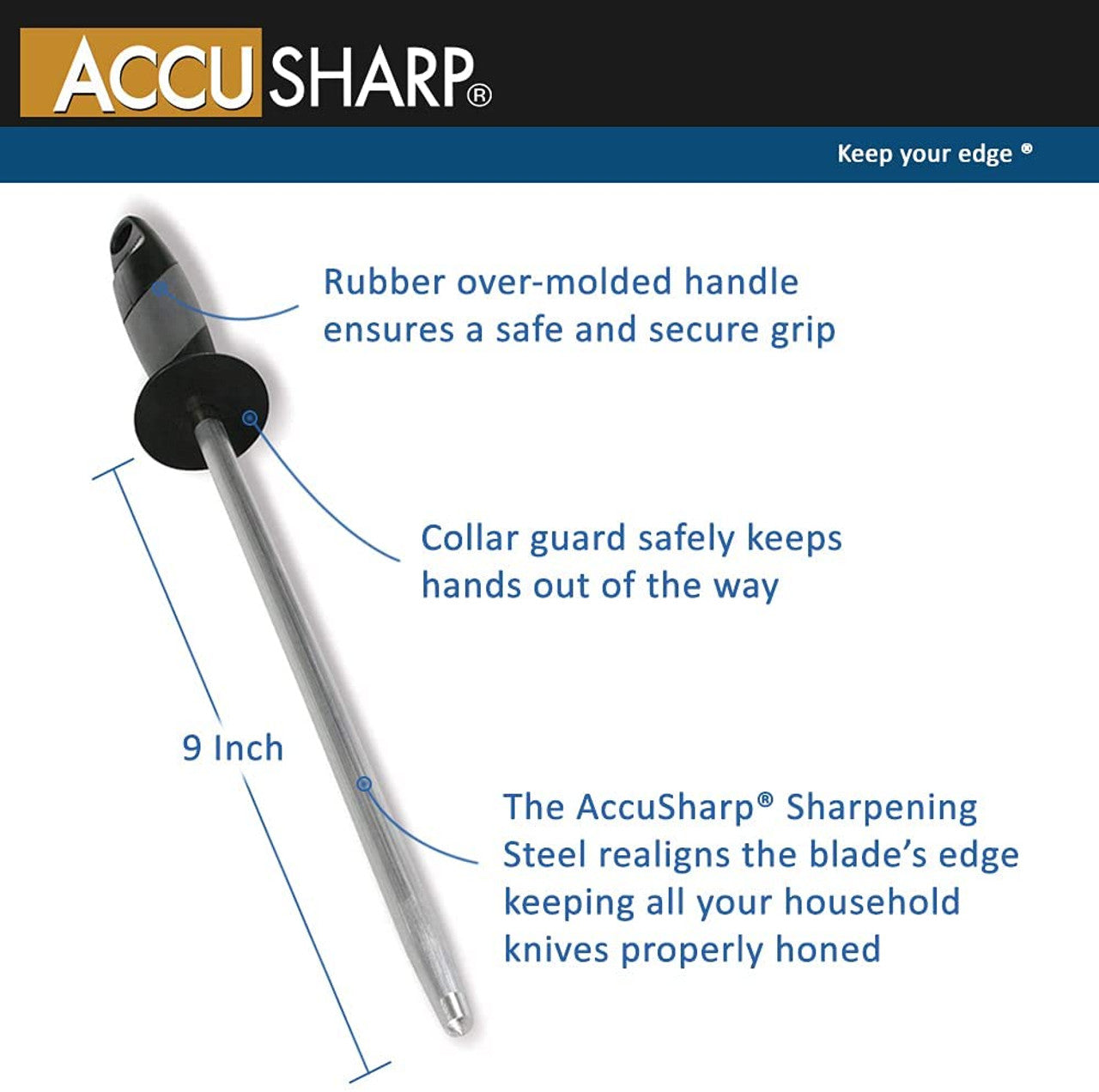 ACCUSHARP SHARPENING STEEL 9" - RUBBER GRIP - NeonSales {{ shop.shopifyCountryName }}