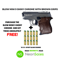 BLOW MINI 9 SHINY CHROME W/BROWN GRIPS + 15 BLANKS