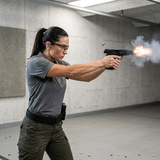 Baredda S56 blank pistol being used at an indoor range