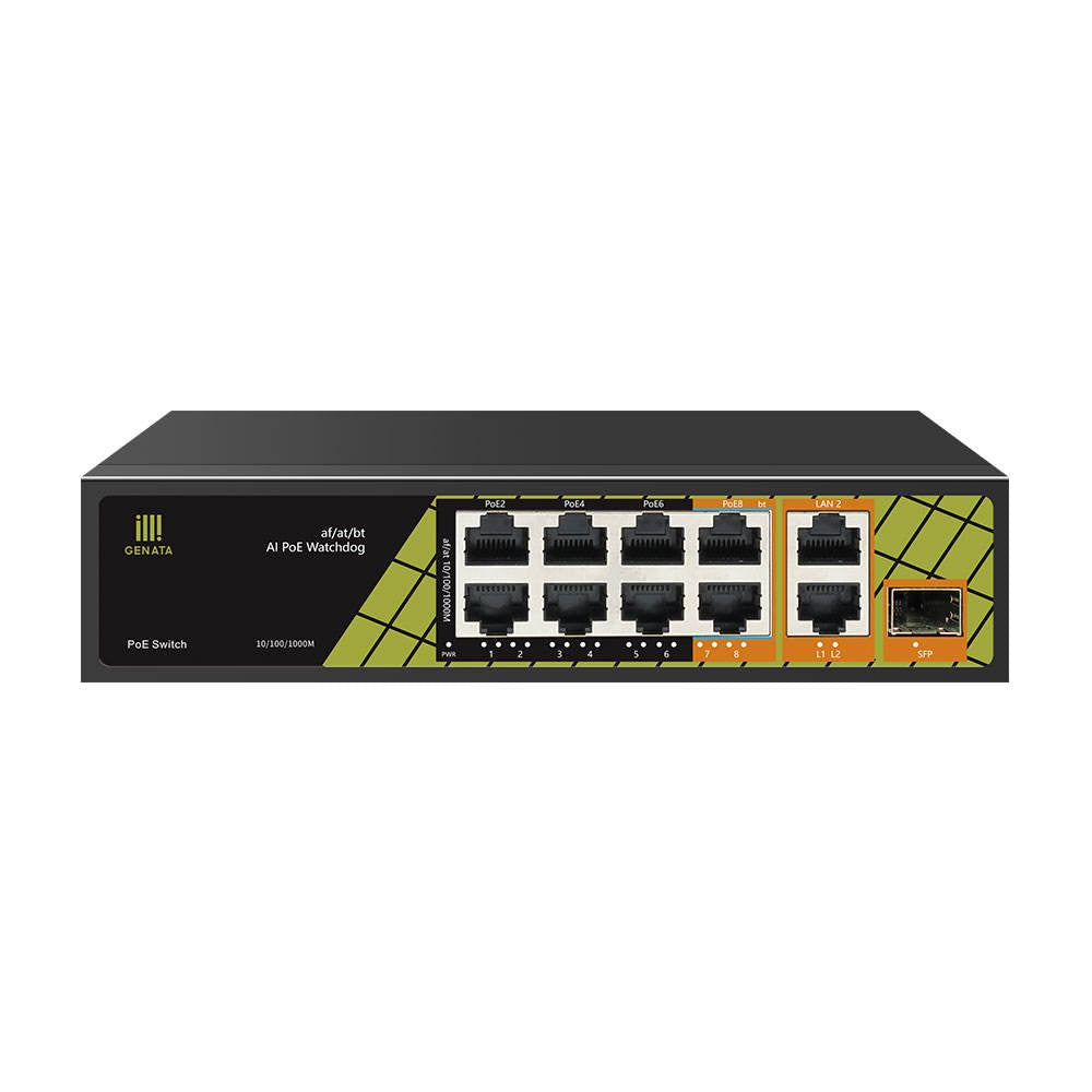 Genata 8-port Gigabit PoE switch with uplink ports - matching product family