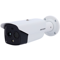 Hikvision outdoor security CCTV camera with dual lenses and wall-mount bracket