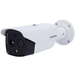 Hikvision outdoor thermal CCTV security camera with dual lenses in a white housing