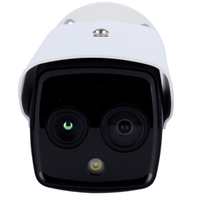 Dual lens security CCTV camera with infrared LED and white housing, close-up front view