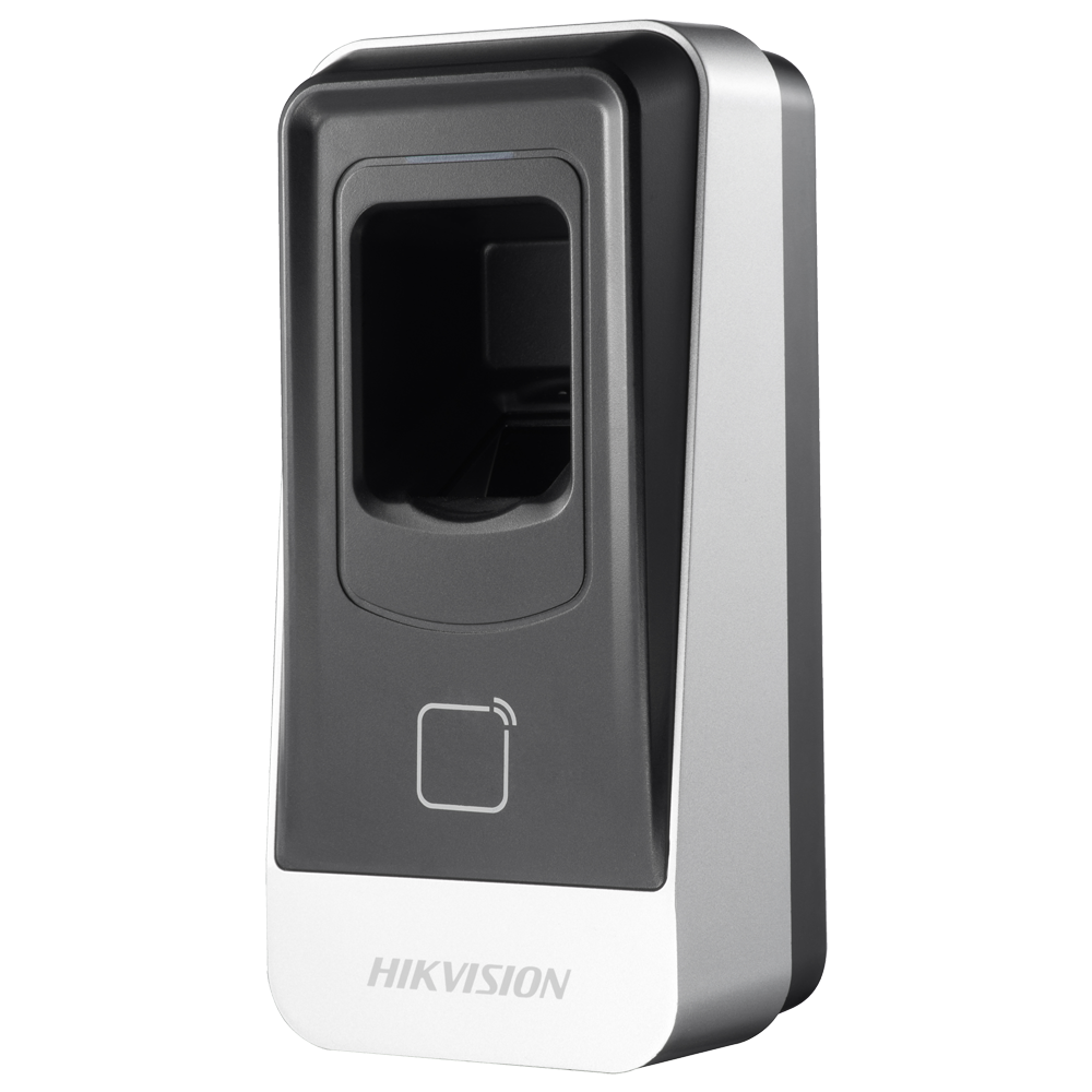 Biometric fingerprint and card access control terminal, black and silver housing
