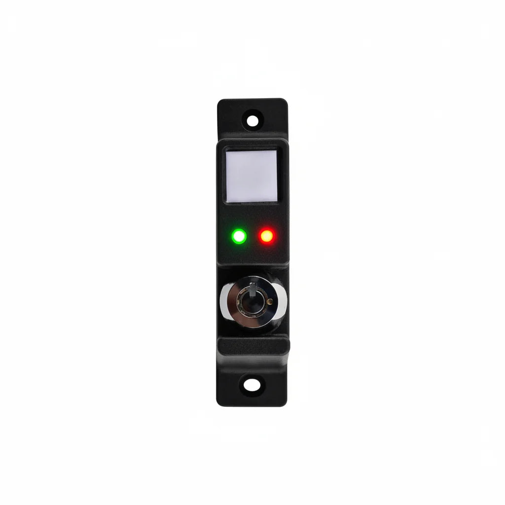 Electronic lock panel with green and red indicator lights and keyhole, security accessory