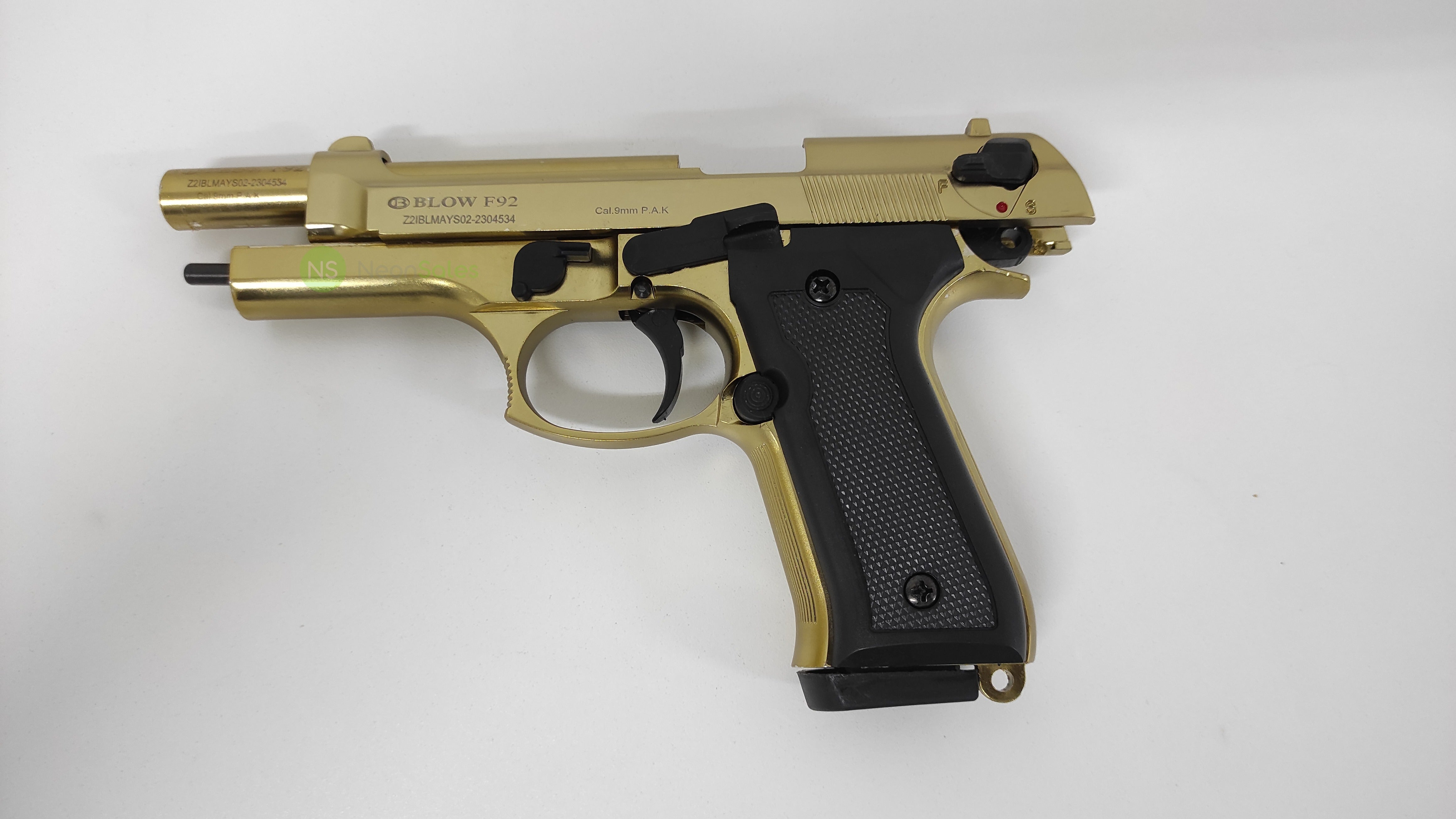 BLOW F92 BLANK GUN - GOLD W/ BLACK GRIPS & TRIM