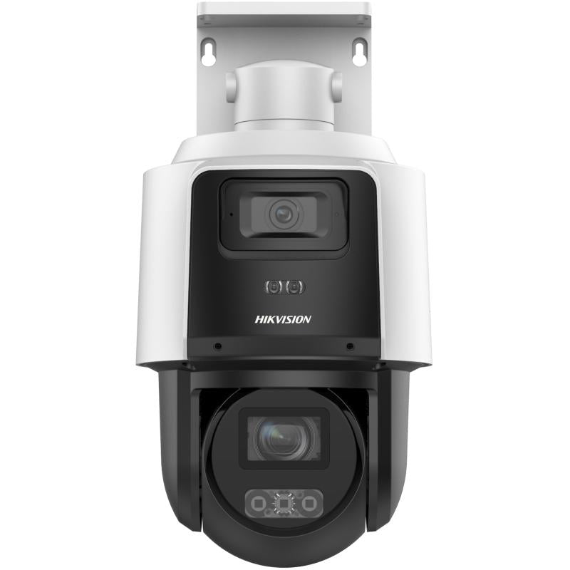 Outdoor Hikvision security camera with infrared night vision, wall-mounted design