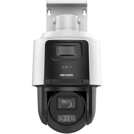 Outdoor Hikvision security camera with infrared night vision, wall-mounted design