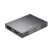 Network switch with multiple ethernet ports and SFP slots, black metal casing