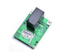 Closeup of a SONOFF 5V relay module PCB with QC Passed sticker, green circuit board