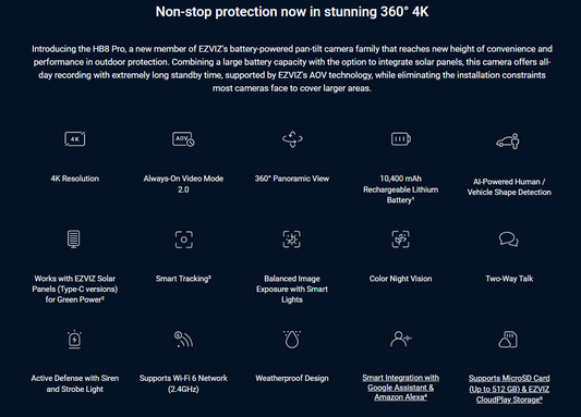 EZVIZ HB8 4K PRO + SOLAR PANEL SMART CAMERA
