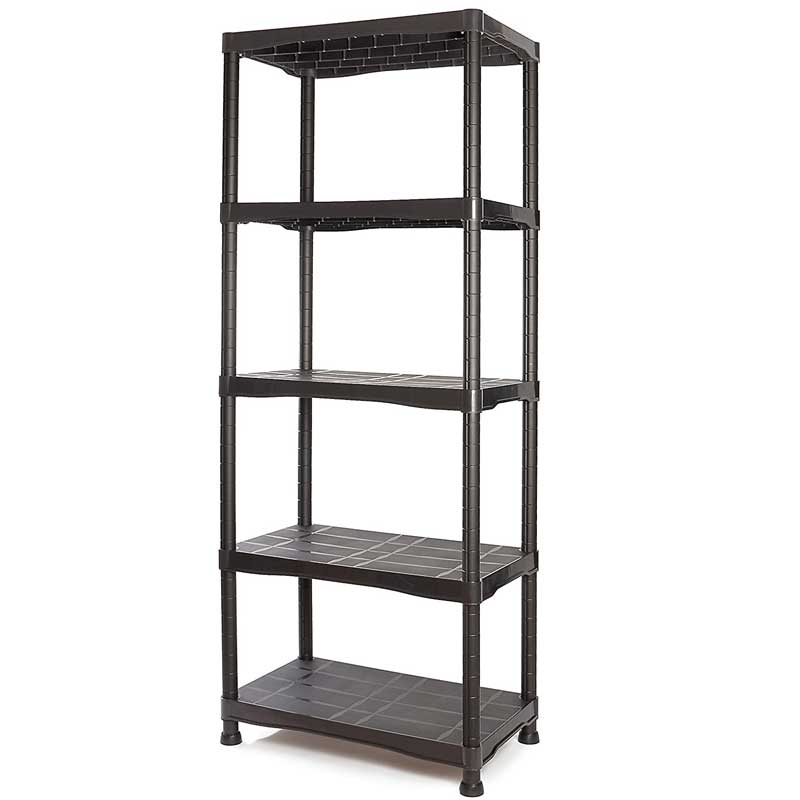 Cosmoplast 5-Tier Plastic Storage Shelving Unit, Black