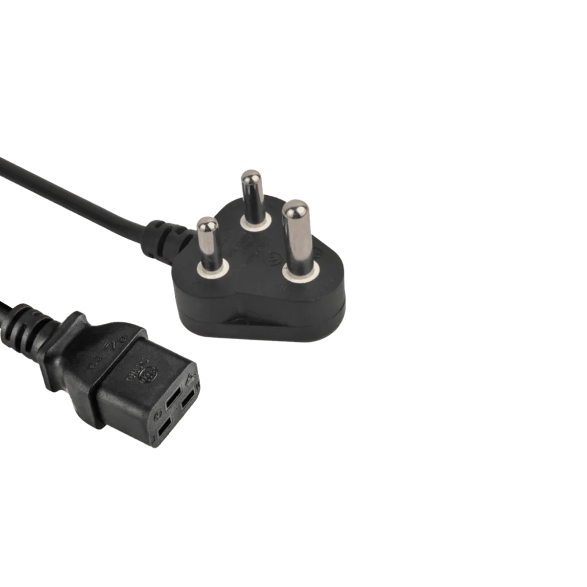 Black three-pin power cable with IEC connector for electronics and security devices
