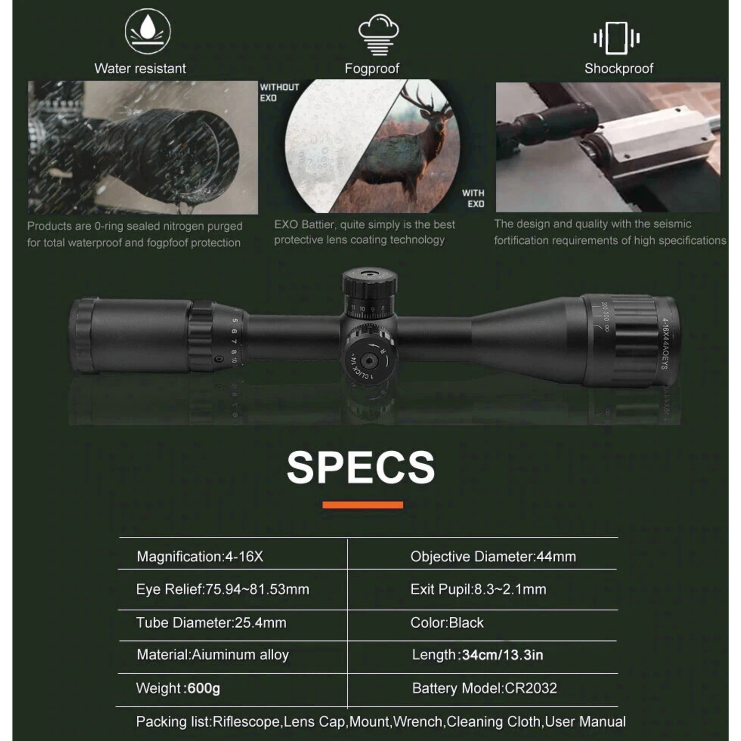 BSA-T TYPE .22 RIFLE SCOPE 4-16X44 AOEYS