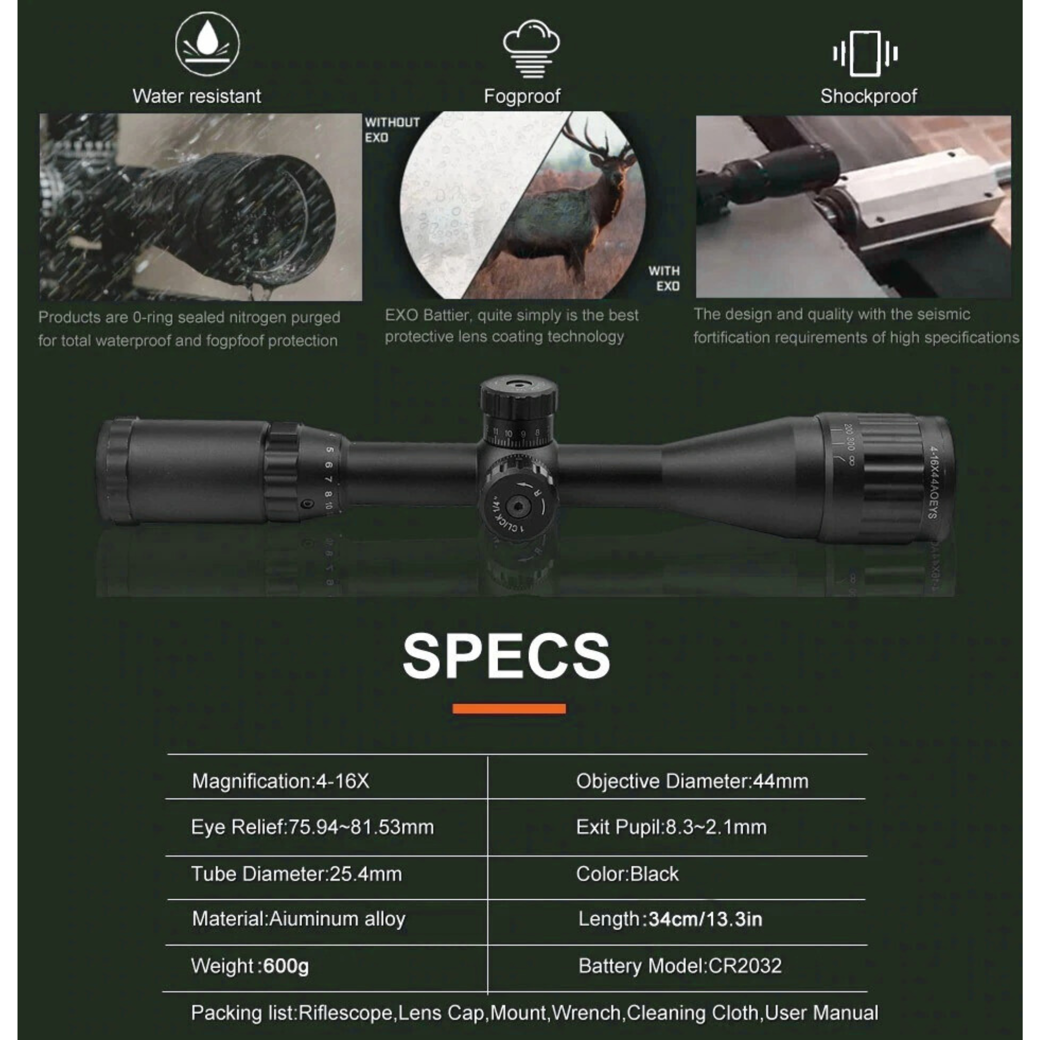 BSA-T TYPE .22 RIFLE SCOPE 4-16X44 AOEYS