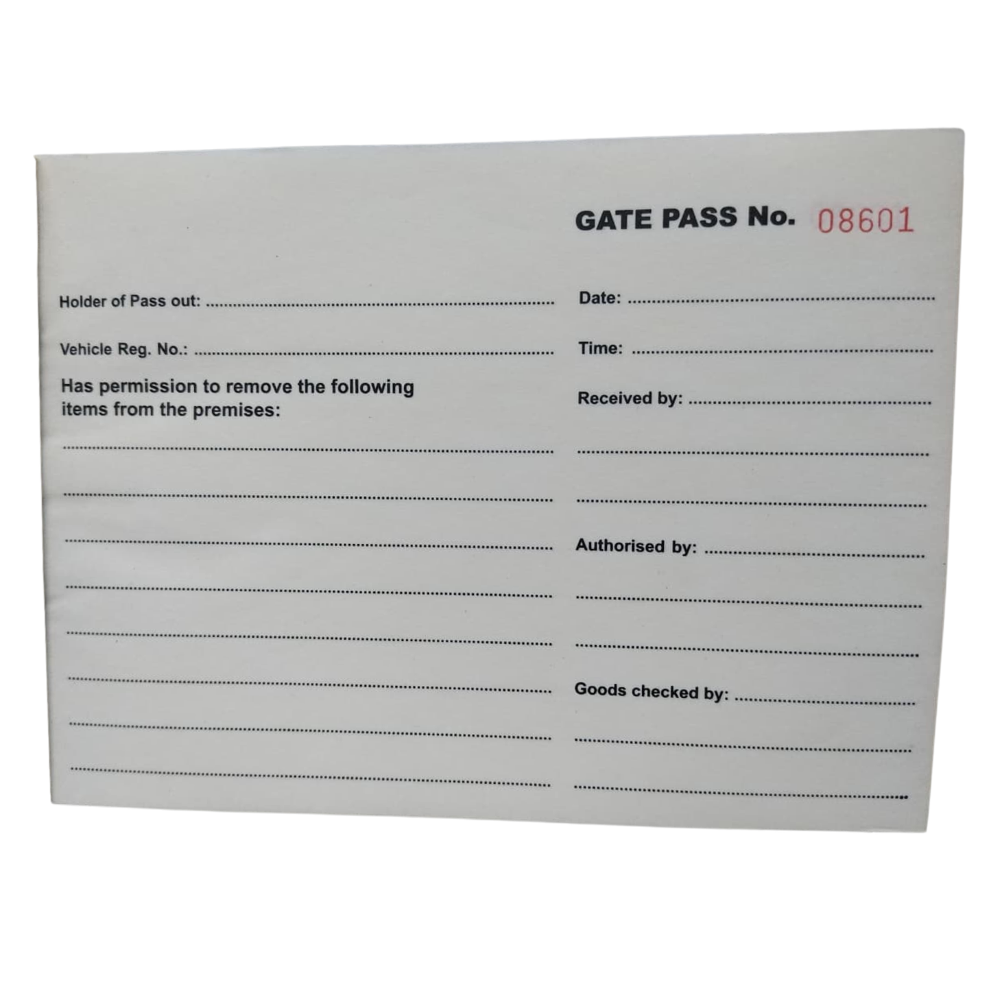 GATE PASS BOOK