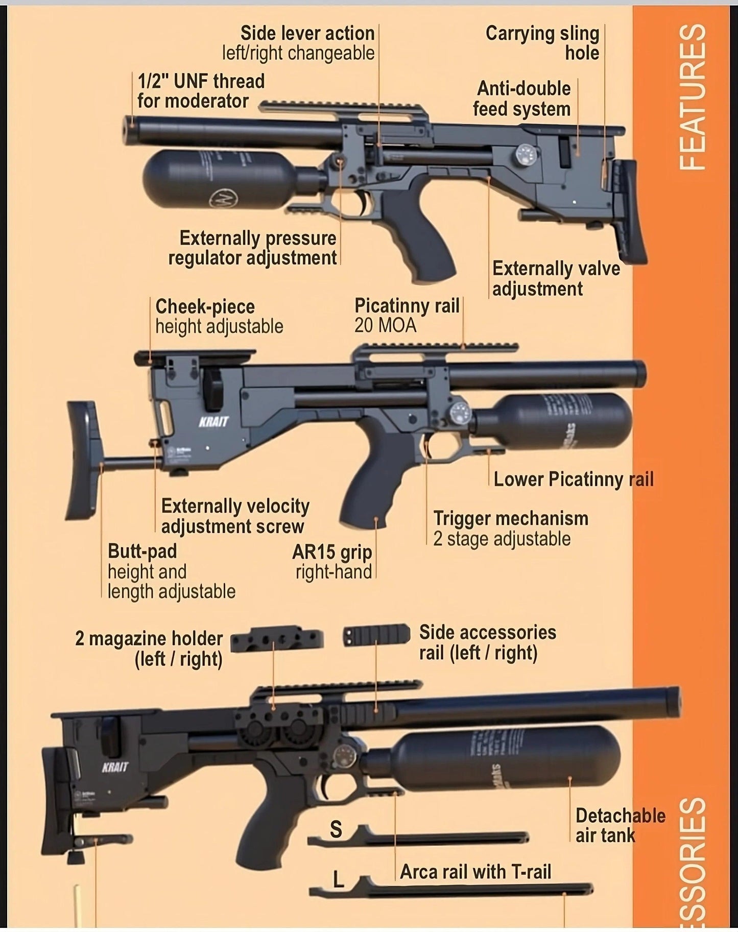 AIRMAKS KRAIT L PCP RIFLE 480CC - .22 CAL - NeonSales {{ shop.shopifyCountryName }}