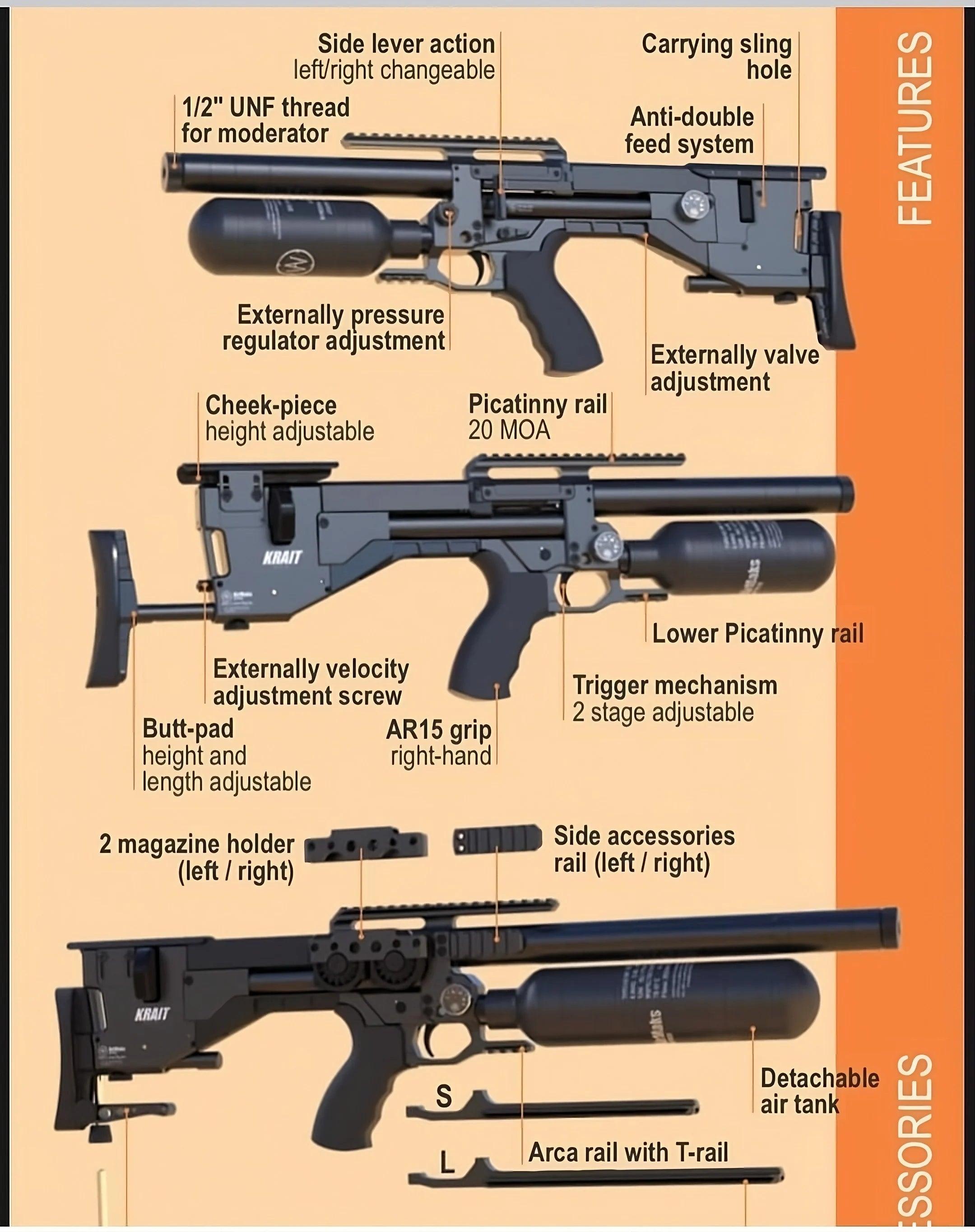 AIRMAKS KRAIT L PCP RIFLE 480CC - .22 CAL - NeonSales South Africa