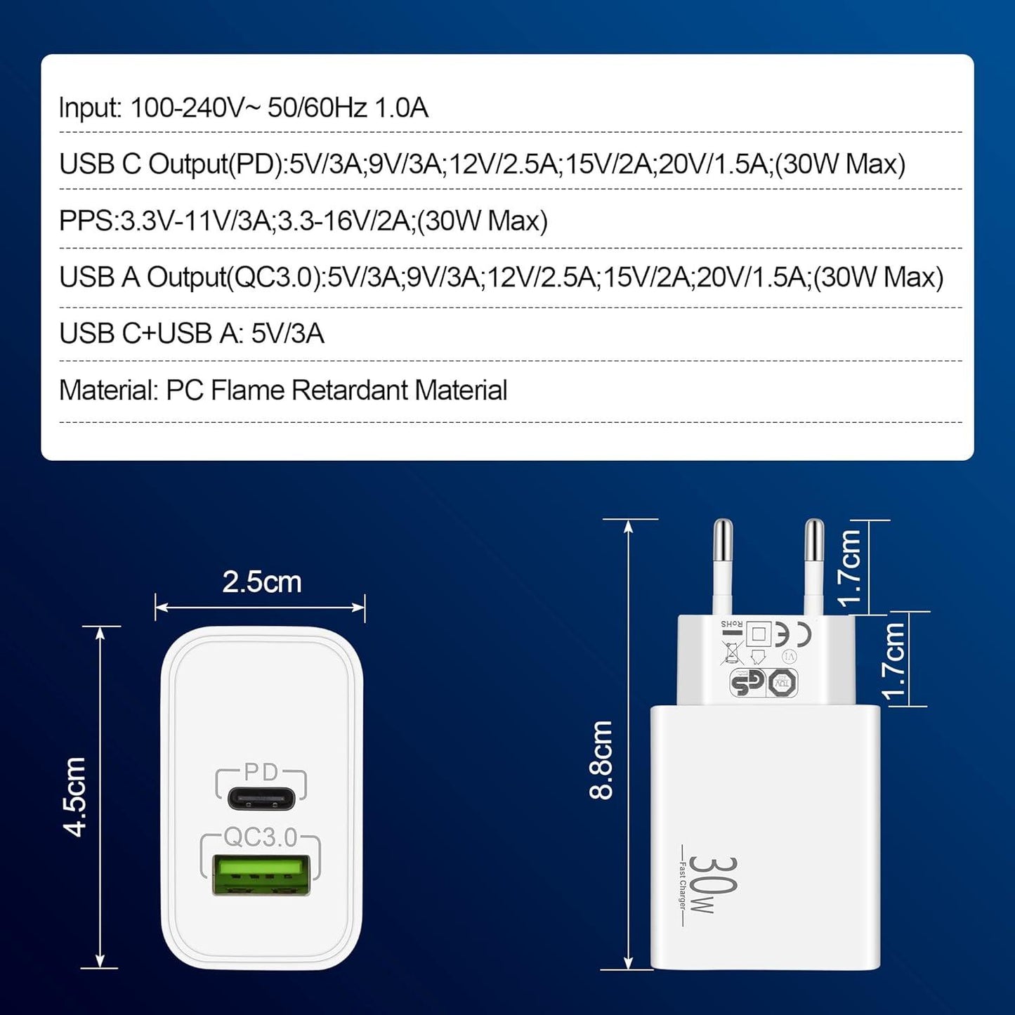 ANDOWL FAST CHARGER (30W, 5/9/12V) - Q-PD7 - NeonSales {{ shop.shopifyCountryName }}