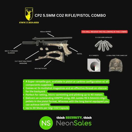 ARTEMIS CP2 (5.5MM) CO2 PISTOL/RIFLE KIT - CAMO - NeonSales {{ shop.shopifyCountryName }}