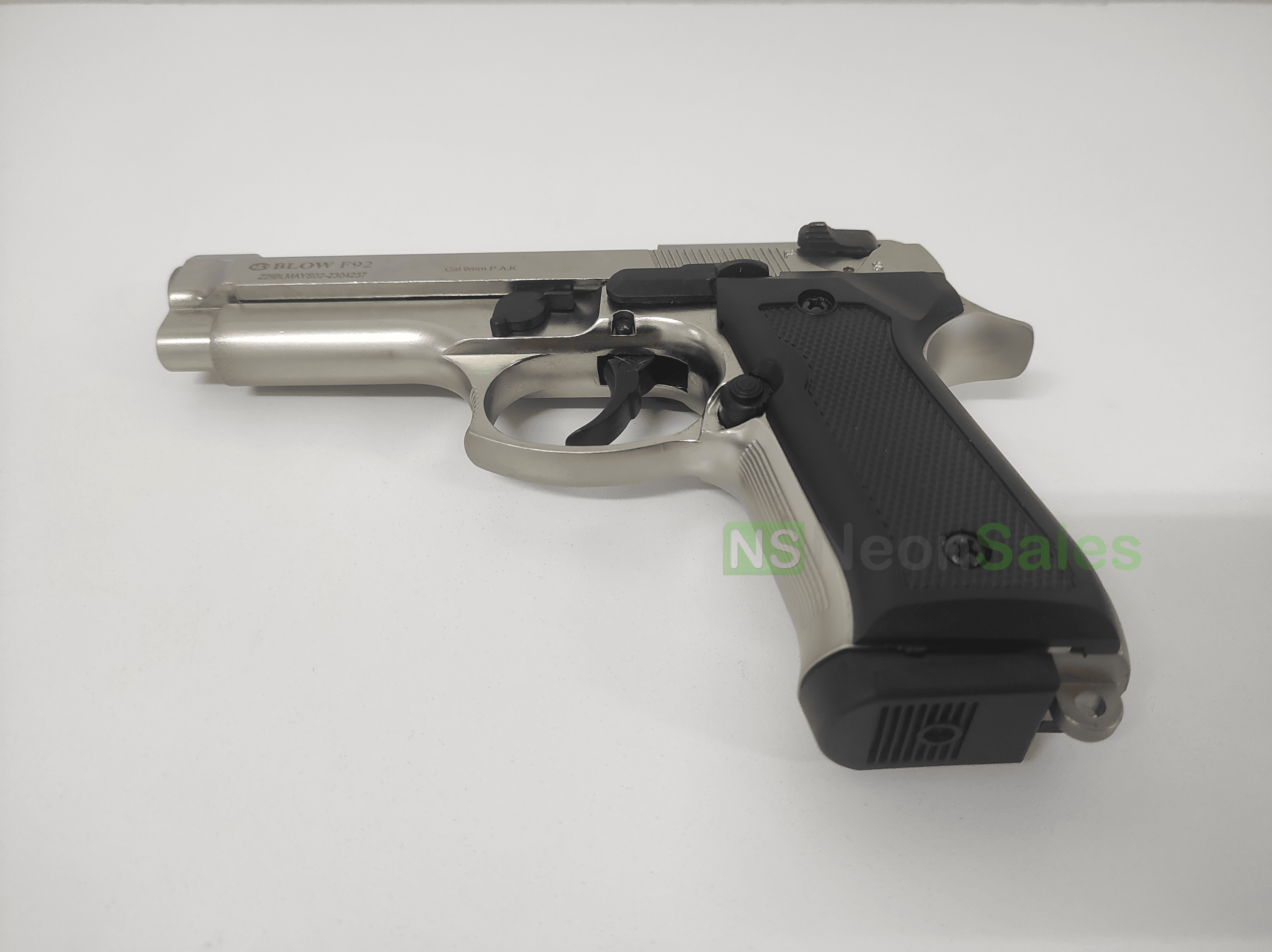 BLOW F92 BLANK GUN - SATIN W/ BLACK GRIPS & TRIM - NeonSales {{ shop.shopifyCountryName }}