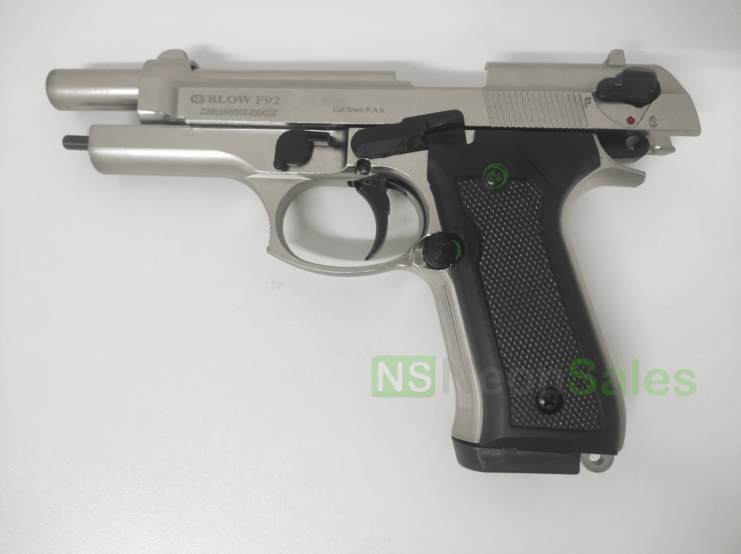 BLOW F92 BLANK GUN - SATIN W/ BLACK GRIPS & TRIM - NeonSales {{ shop.shopifyCountryName }}