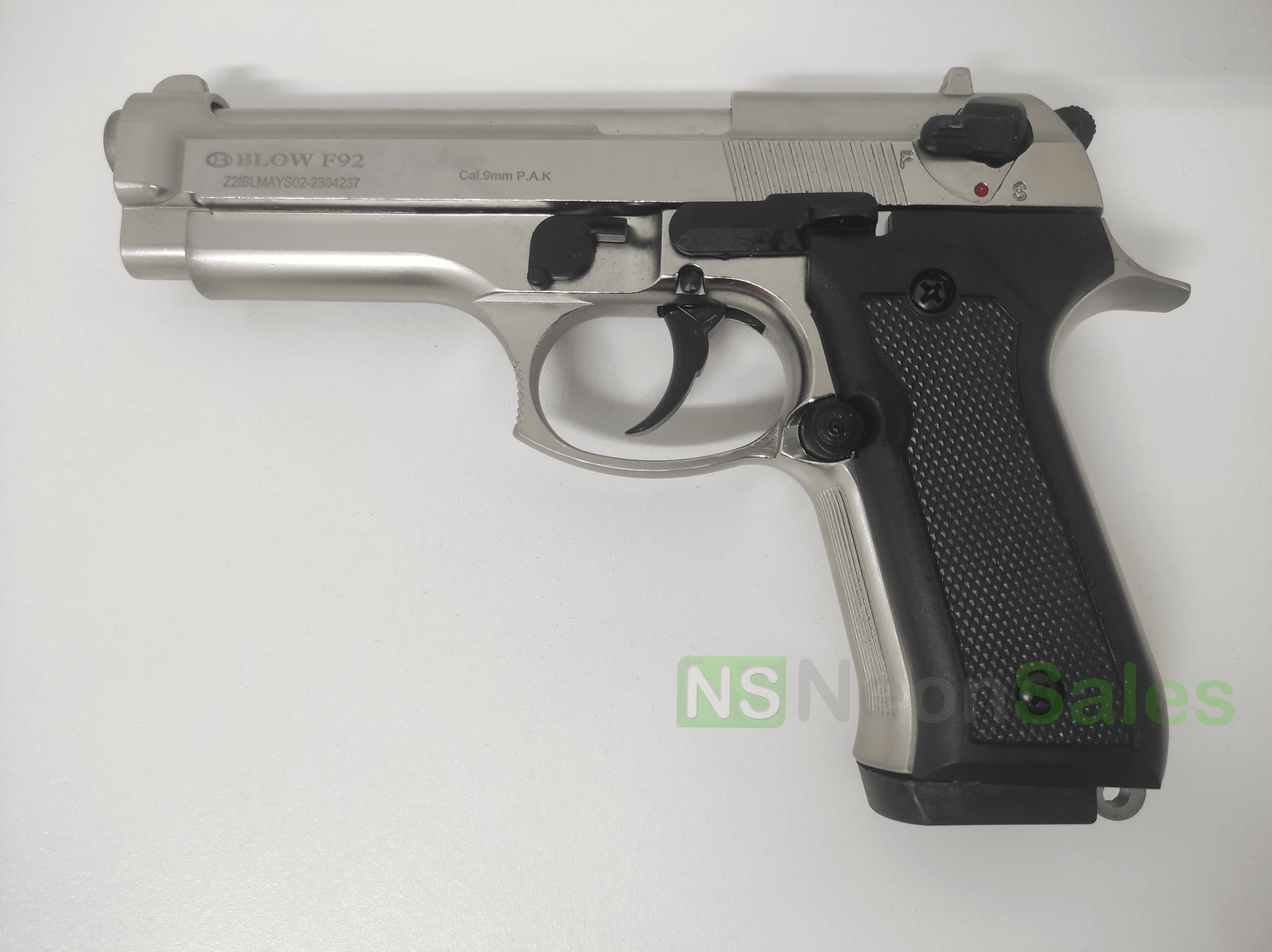 BLOW F92 BLANK GUN - SATIN W/ BLACK GRIPS & TRIM - NeonSales {{ shop.shopifyCountryName }}