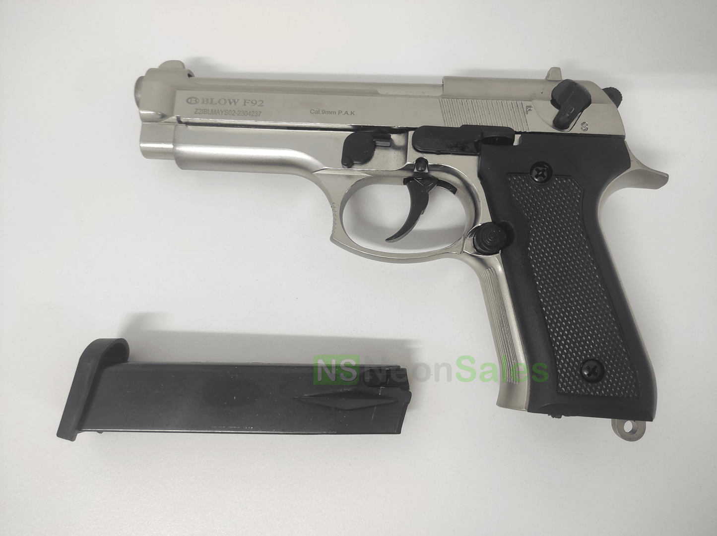BLOW F92 BLANK GUN - SATIN W/ BLACK GRIPS & TRIM - NeonSales {{ shop.shopifyCountryName }}