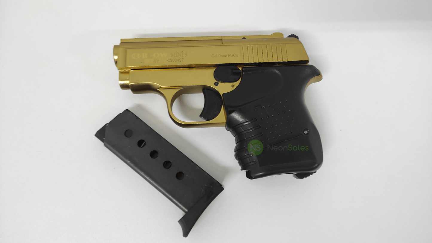 BLOW MINI 9 BLANK GUN - GOLD W/ BLACK GRIPS & - NeonSales {{ shop.shopifyCountryName }}
