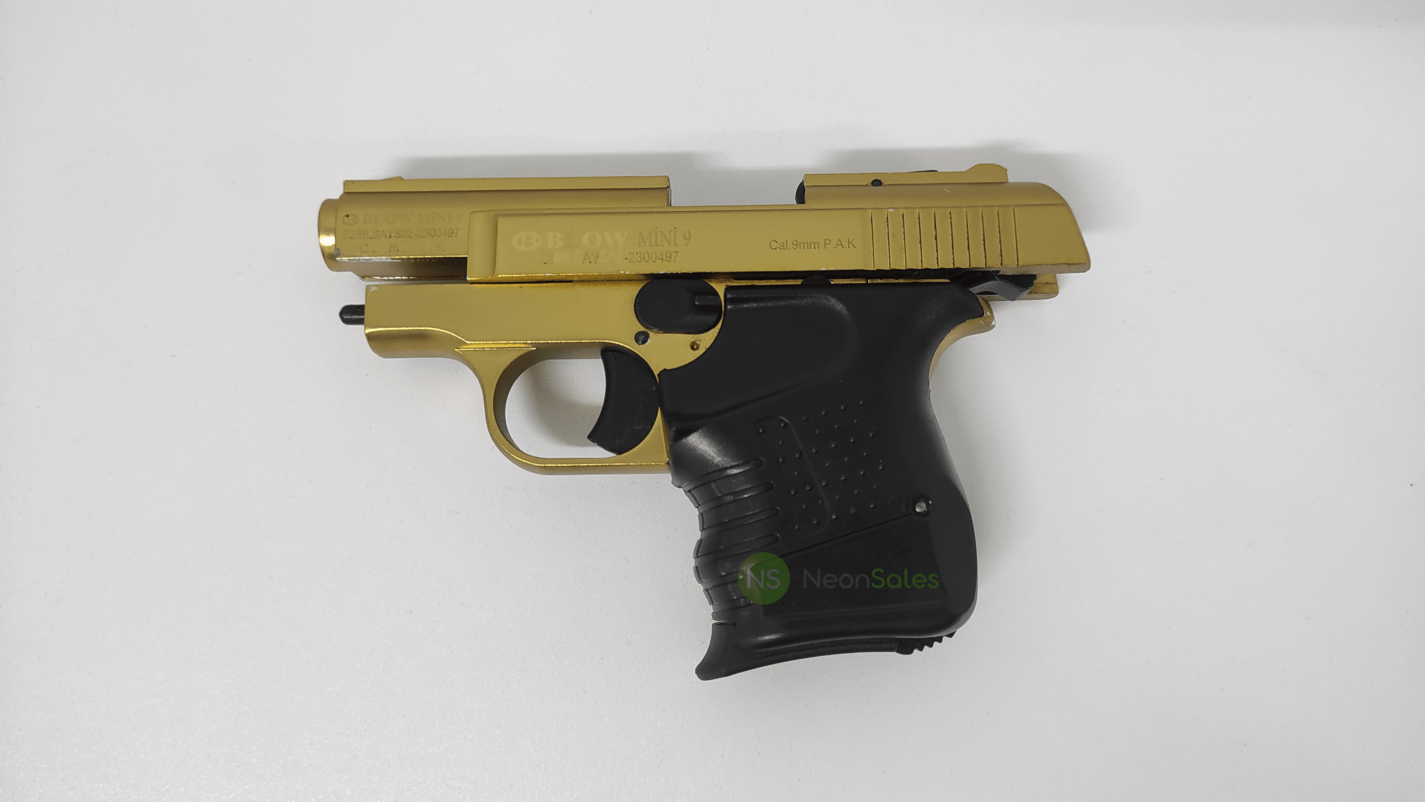 BLOW MINI 9 BLANK GUN - GOLD W/ BLACK GRIPS & - NeonSales {{ shop.shopifyCountryName }}